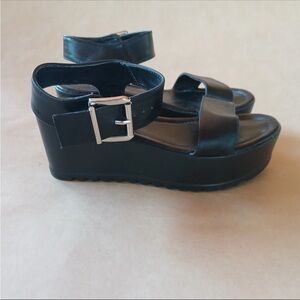 Herstyle Women's Size 7 Shoes Carita  Black Ankle Strap Platform Wedge Sandal